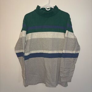 L.L. Bean Green and Gray Turtleneck Sweater with Color Blocking